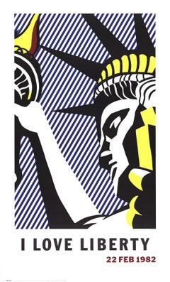 Vintage Roy Lichtenstein-I Love Liberty-39" x 23.5"-Poster-1982-Pop Art-Yellow, Black