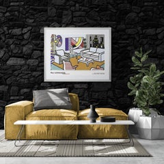 Roy Lichtenstein 'Innenraum mit Skyline, Collage für Gemälde' Offsetdruck , 2000