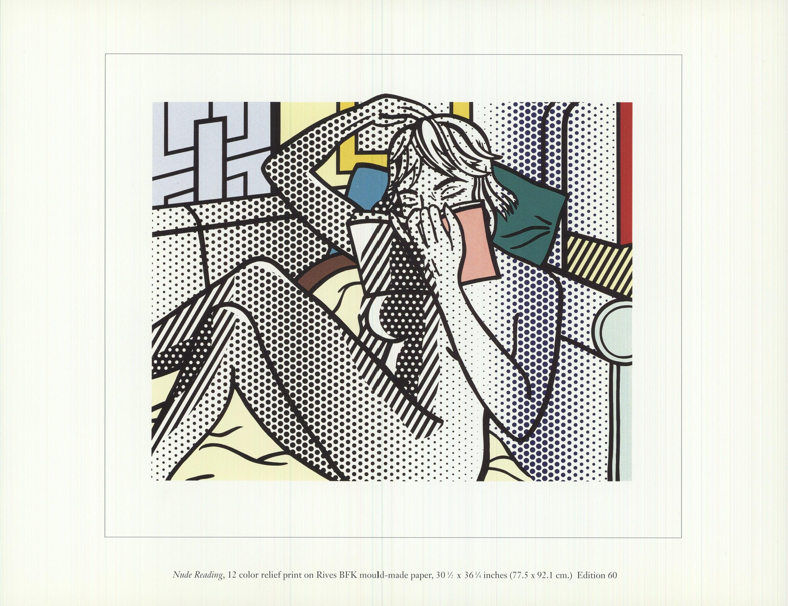 From the Nudes portfolio, single sheet titled "Nude Reading" by Roy Lichtenstein published by Tyler Graphics. Not numbered and unsigned.

Paper Size: 8.5 x 11 inches ( 22 x 28 cm )
Image Size: 6.5 x 8 inches ( 17 x 20 cm )
Framed: Framing available