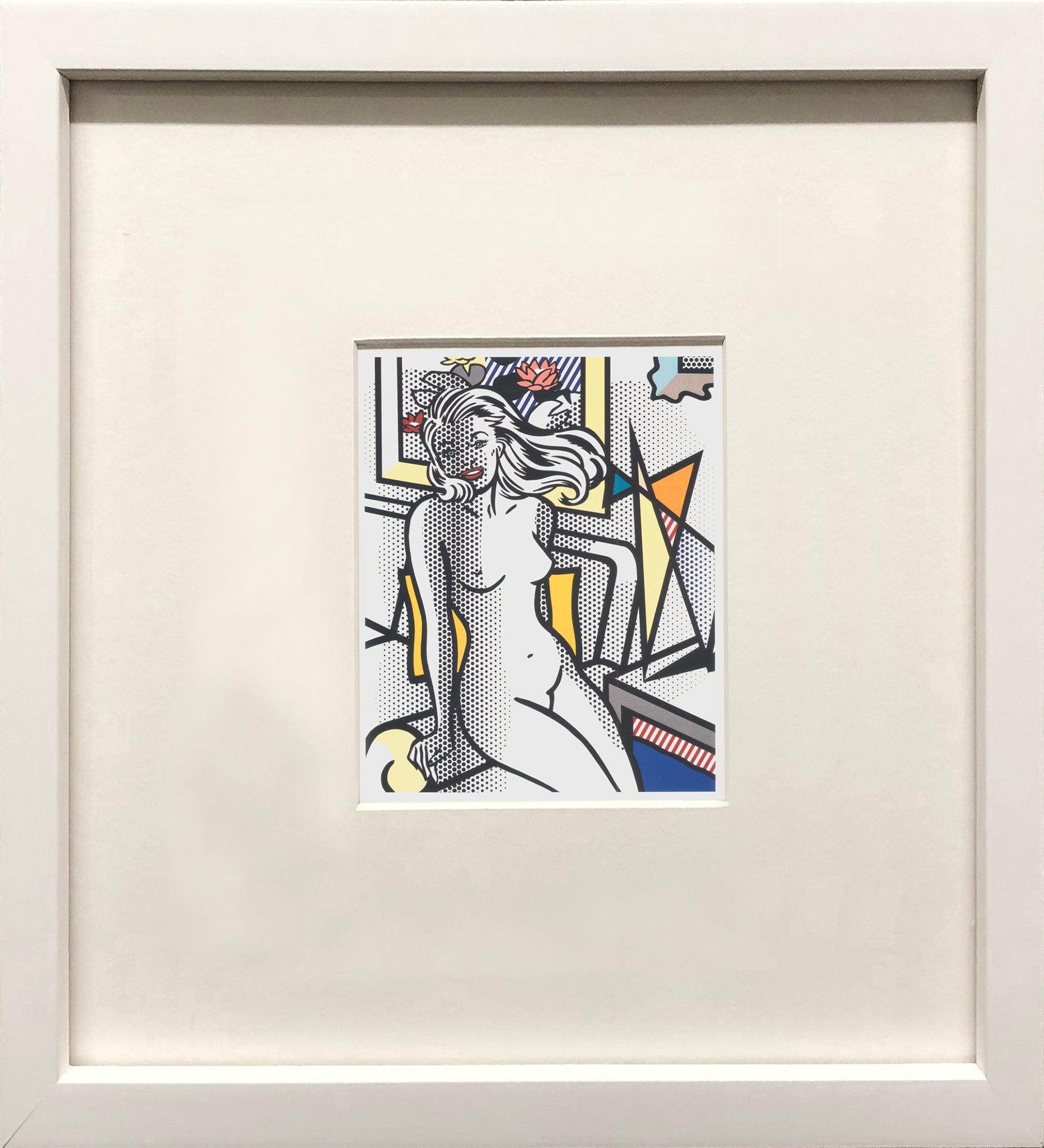 Il s
agit d
une lithographie offset en une seule feuille intitulée "Nude with Yellow Pillow", tirée de l
iconique portfolio Nudes de Roy Lichtenstein, publié par Tyler Graphics. 

Encadrée dans un cadre en bois blanc avec un passe-partout sans acide