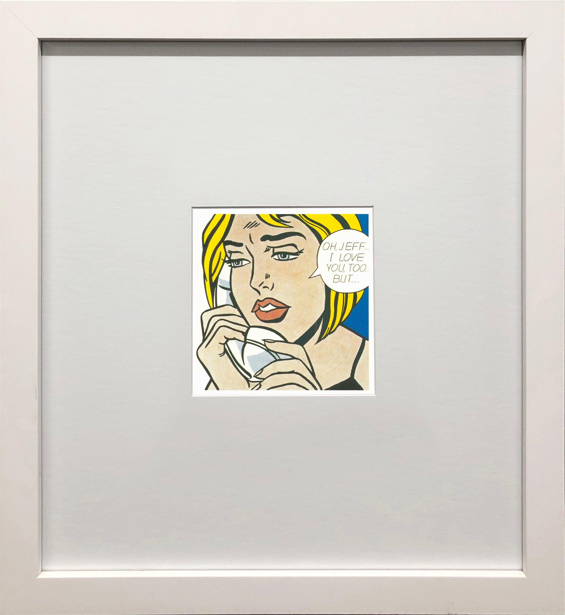 Offset lithograph from a portfolio of six prints published by the Guggenheim Museum, now out of print. This striking work captures one of Lichtenstein's most iconic comic book inspired images, complete with bold primary colors, Ben-Day dots, and