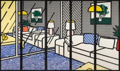 Vintage Roy Lichtenstein 'Wallpaper With Blue Floor Interior' 1992