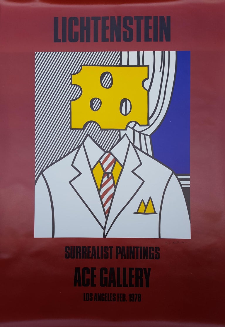 An original signed offset lithograph exhibition poster on smooth wove paper by American artist Roy Lichtenstein (1923-1997) titled "Surrealist Paintings: Ace Gallery", 1978. Limited edition unknown, presumed small. Hand marker signed by Lichtenstein