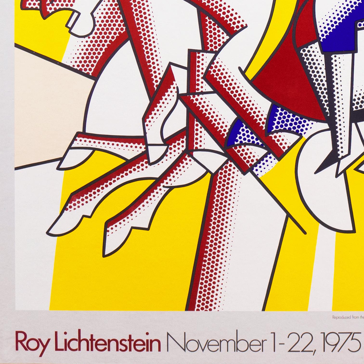 Vintage, 1975, Leo Castelli New York Gallery exhibition poster; signed, lower right, in felt pen, 'R. Lichtenstein' for Roy Lichtenstein (American, 1923-1997).

Roy Lichtenstein first studied under Reginald Marsh at the Art Students League of New