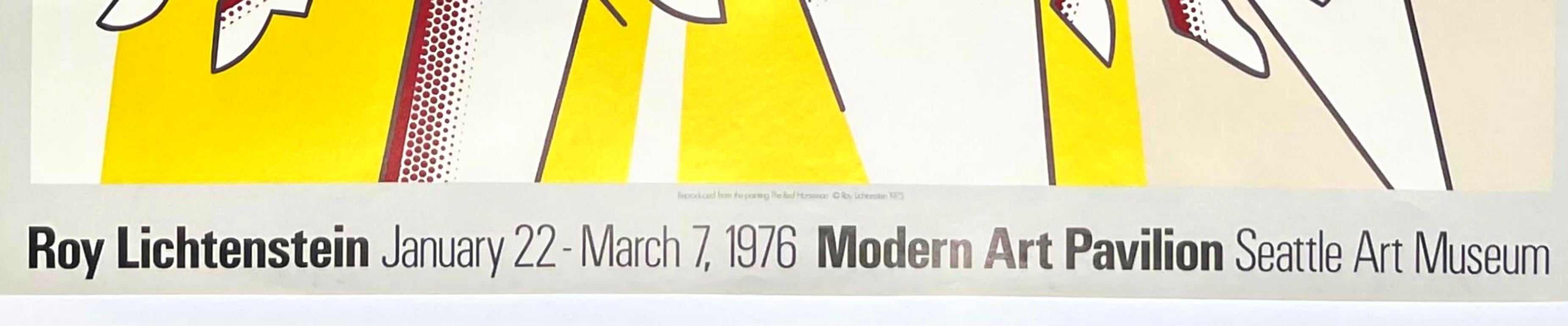Roy Lichtenstein au Modern Art Pavilion, Seattle Art Museum Affiche à tirage limité, 1976
Lithographie offset
Édition limitée à 1500 exemplaires 
22 1/2 × 28 pouces
Non encadré
Cette affiche lithographique offset en édition limitée a été publiée à