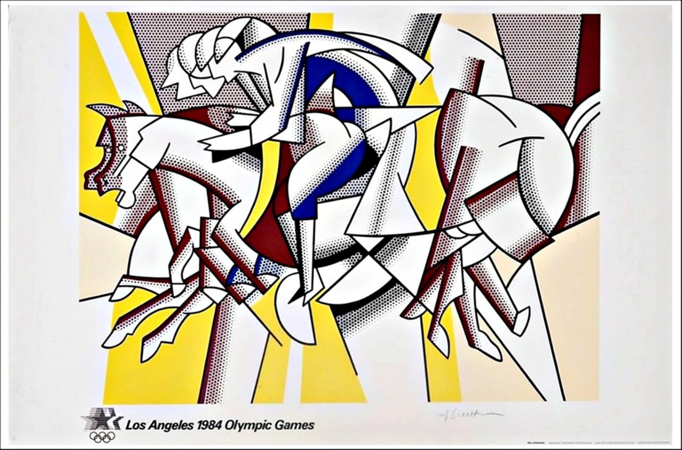 Roy Lichtenstein Animal Print – The Red Horsemen ( Reiter) signiertes Offset-Lithographieplakat mit Olympischem COA