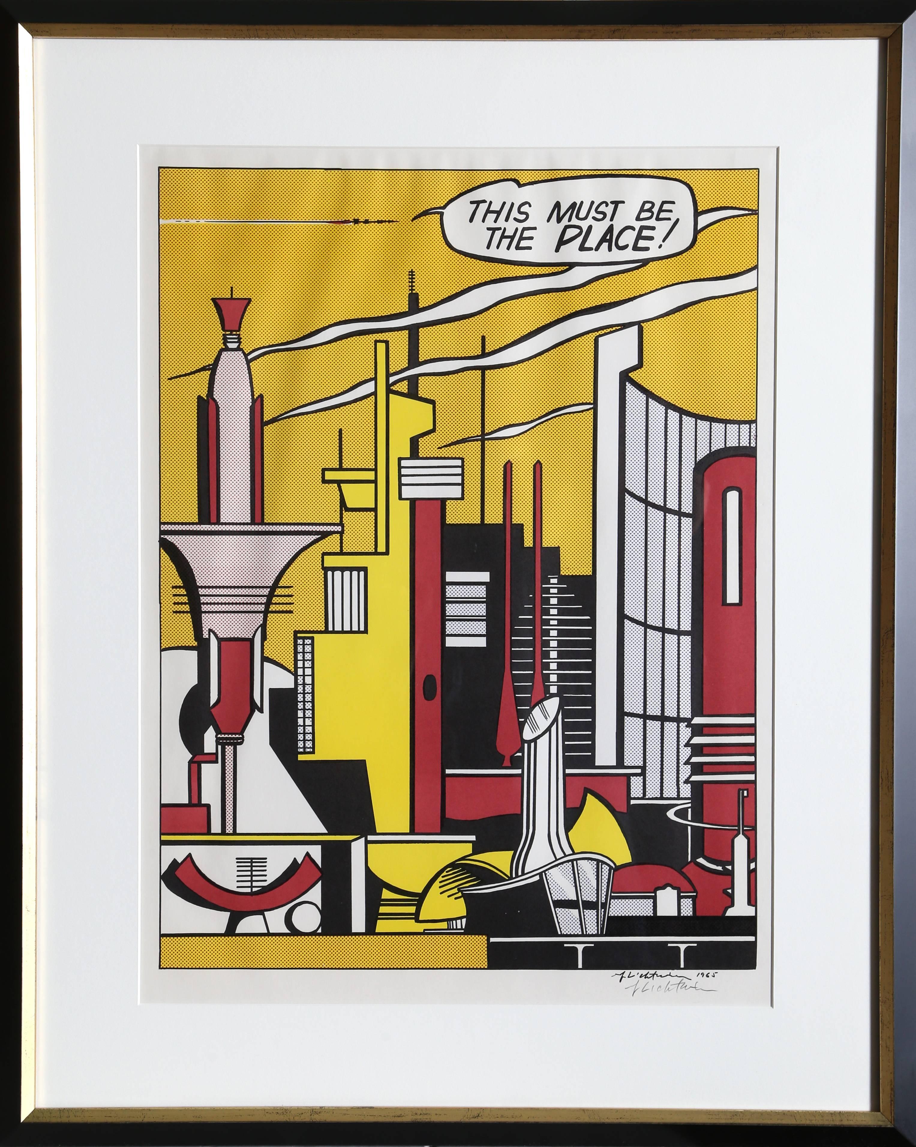 Künstler: Roy Lichtenstein, Amerikaner (1923 - 1997)
Titel: Dies muss der Ort sein (C. III.20)
Jahr: 1965
Medium: Offsetlithografie, signiert in der Platte und mit Bleistift links.
Auflage von unbekannter Größe
Bildgröße: 21,375 x 16 Zoll
Größe: