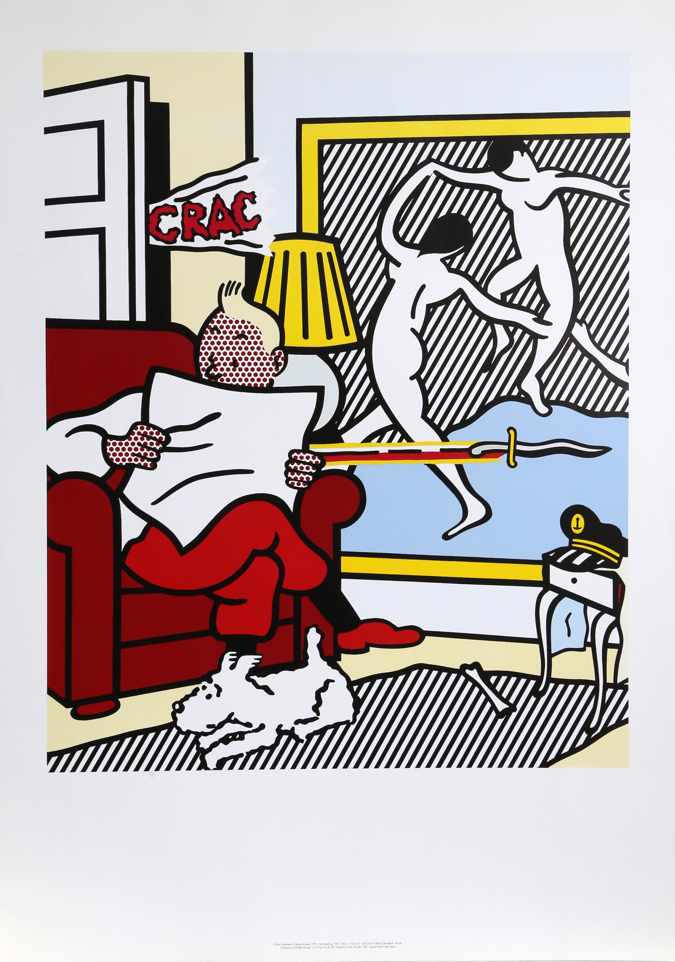 En 1993, Roy Lichtenstein a illustré la couverture du roman de Frédéric Tuten "Tintin dans le nouveau monde" avec son œuvre "Tintin lisant". Très représentative du style de l'artiste, elle montre Tintin assis dans une pièce en train de lire son