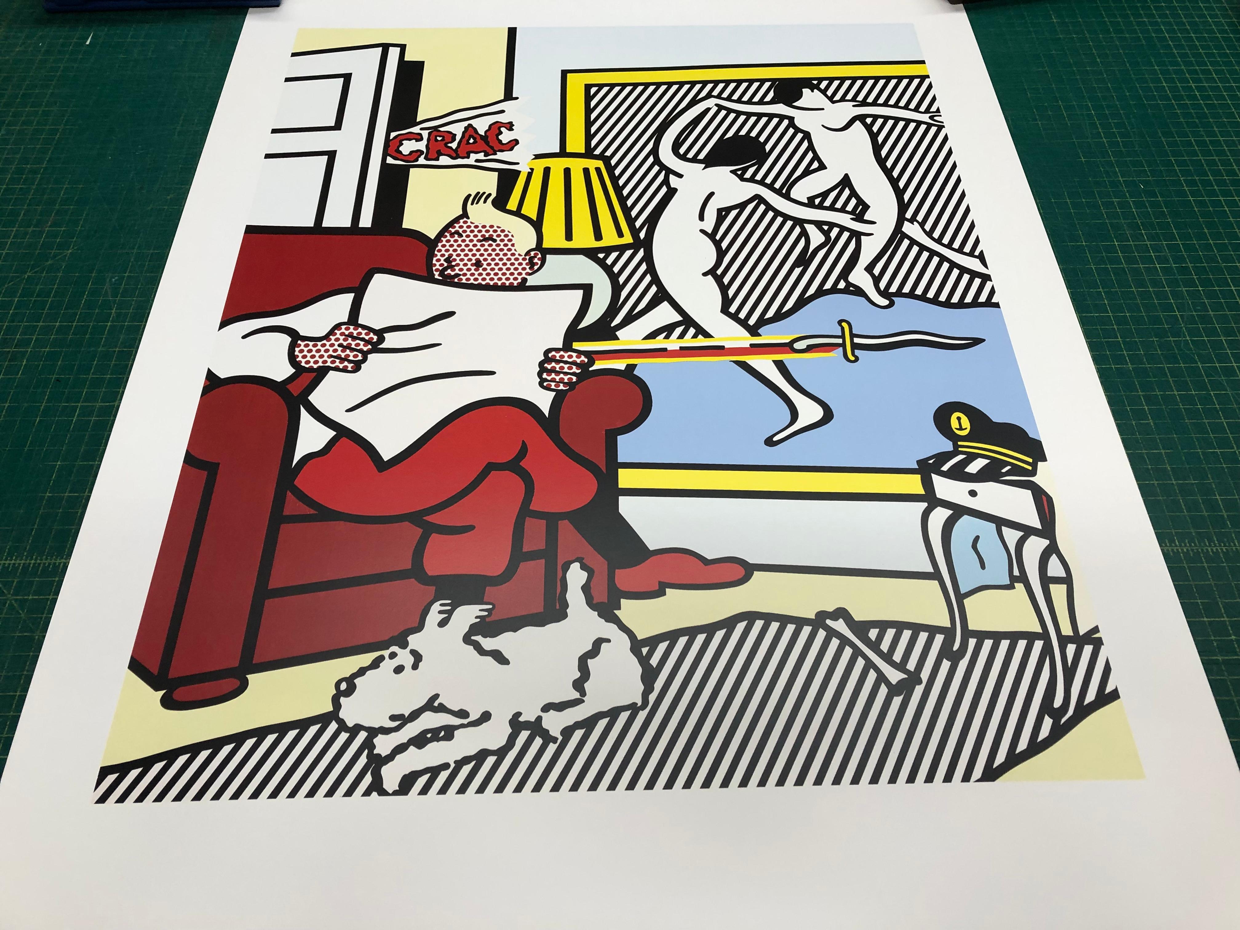 Questo è un poster autentico e ufficiale, non una versione non autorizzata da terzi. Progettato per una retrospettiva di Roy Lichtenstein a Bruxelles, in Belgio, nel 1994-1995, include riferimenti artistici come un cenno al famoso dipinto di Matisse