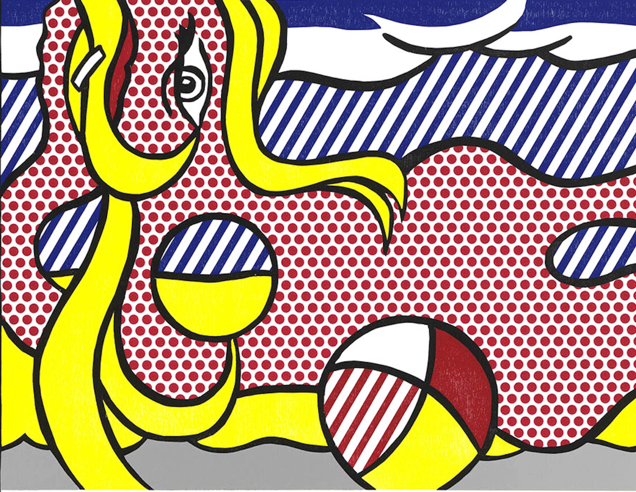 Due dipinti: Beach Ball' Pop Art Woodcut Collage Litografia Serigrafia, 1984 2