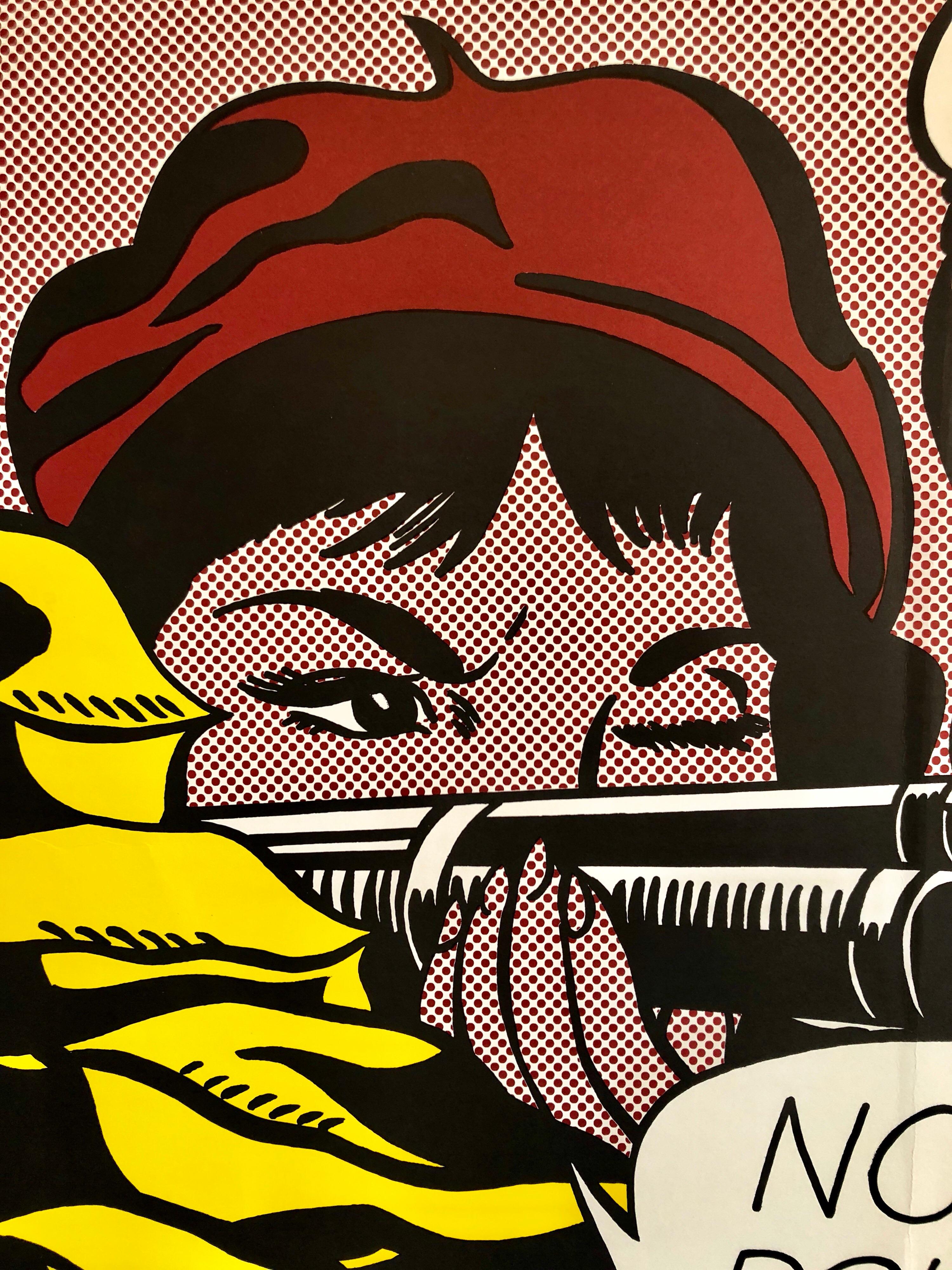 This is a offset lithograph in colors. it is a beautiful piece in nice condition. this is not signed in pencil.
Crak! (sometimes Crack!) is a 1963 pop art lithograph by Roy Lichtenstein in his comic book style of using Ben-Day dots and a text