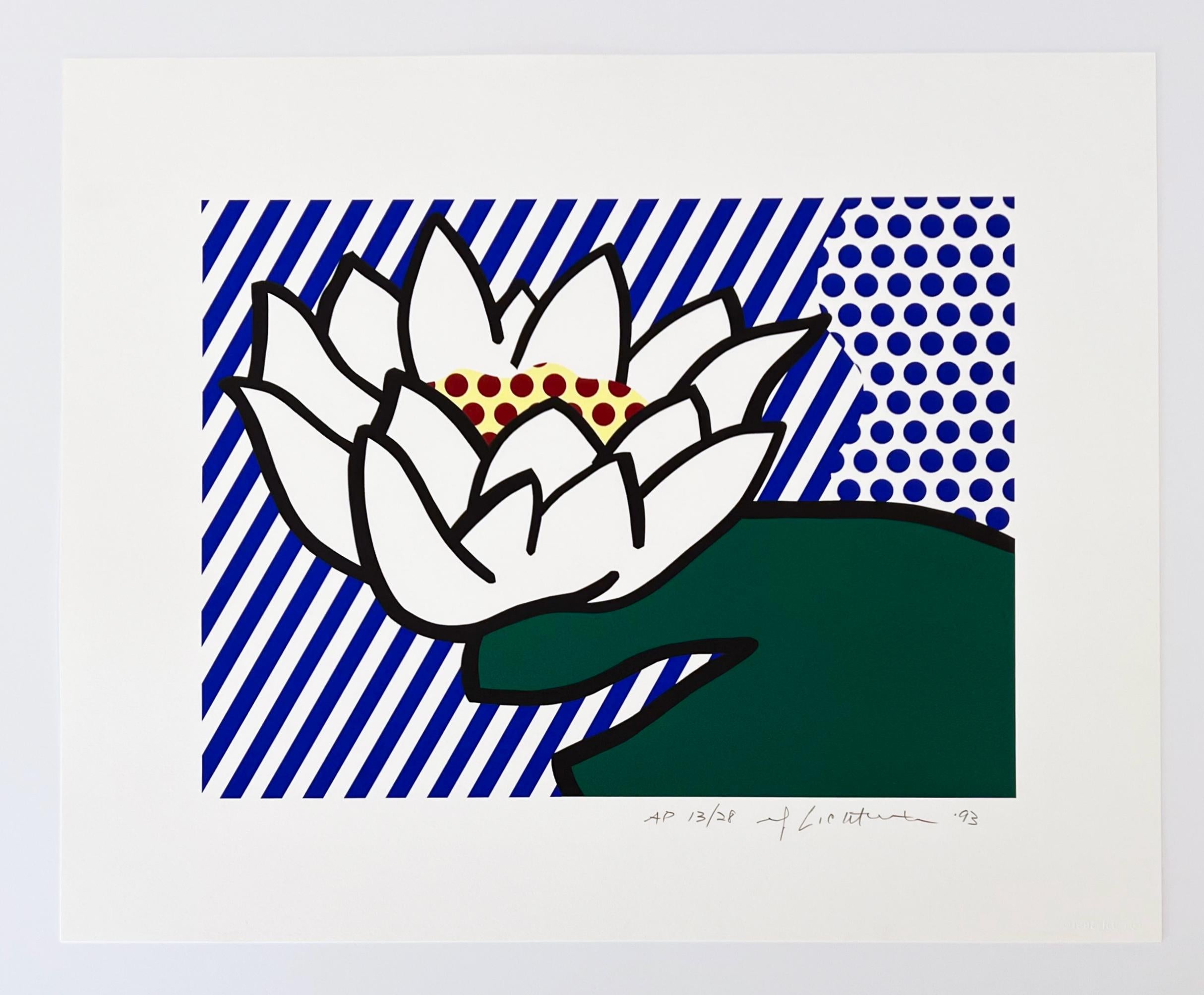 Artista: Roy Lichtenstein
Título Nenúfar
Soporte: Serigrafía sobre papel Lana Royale
Fecha: 1993
Edición: AP 13/28 (aparte de la edición de 130)
Tamaño del marco: 26 1/4