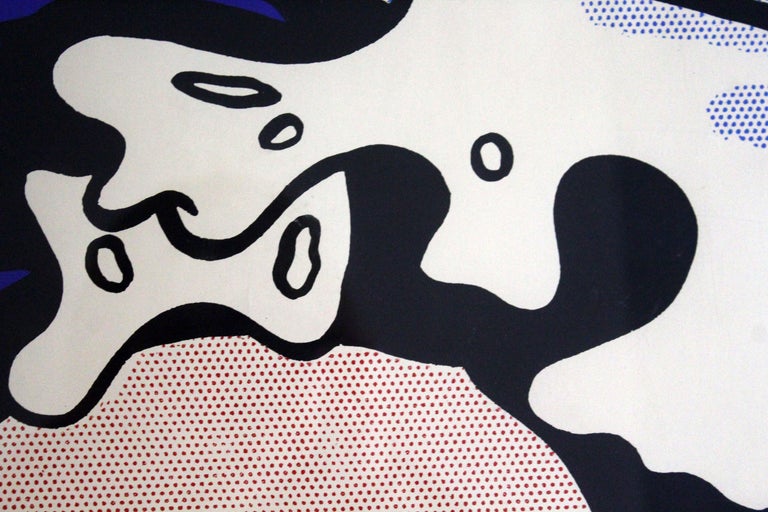 A monumental pop art vintage poster depicting Roy Lichtenstein's Drowning Girl. Hand signed in ink on the bottom right. The Museum of Modern Art, New York. Philip Johnson Fund a gift of Mr. and Mrs. Bagley Wright. Copyright 1989 The Museum of Modern