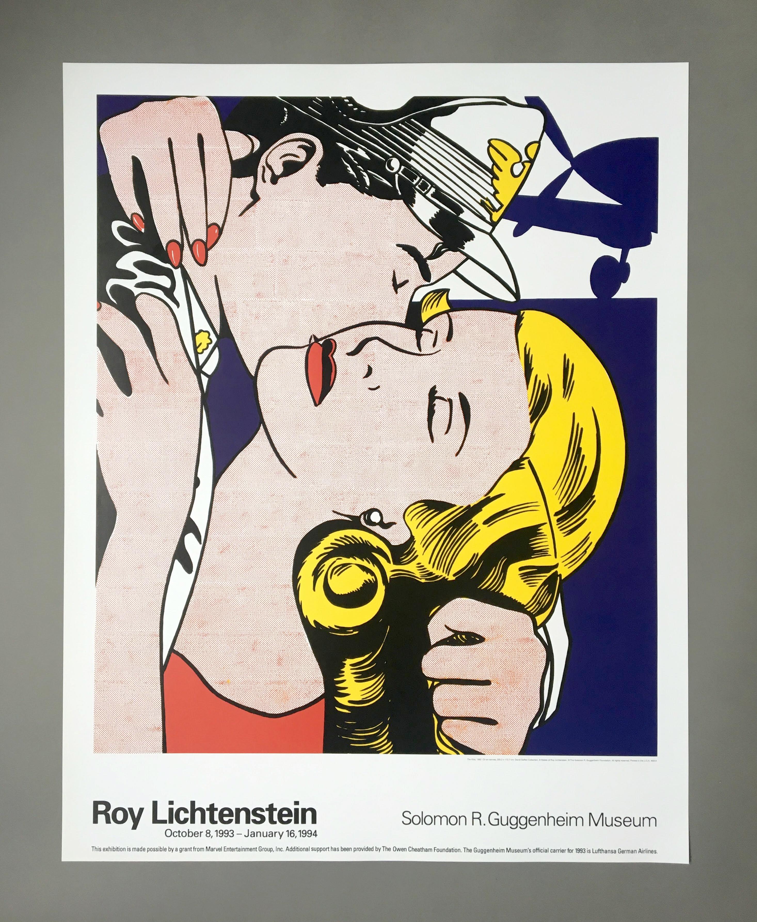 Roy Lichtenstein (United States, 1923-1997)
'The Kiss', 1993
 
The image features one of Lichtenstein's most famous paintings 'The Kiss' from 1962. This print was created for an exhibition at the Solomon R. Guggenheim Museum, New York in 1993 to