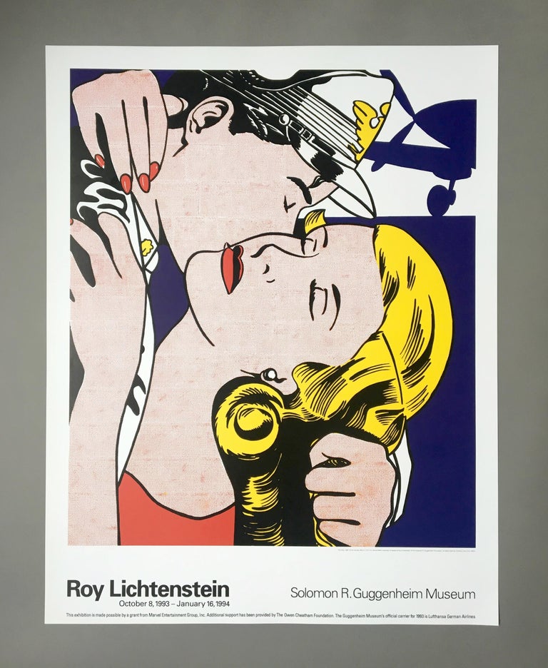 Vintage poster Girl with Hair Ribbon with wooden frame by Roy  Lichtenstein, 1993