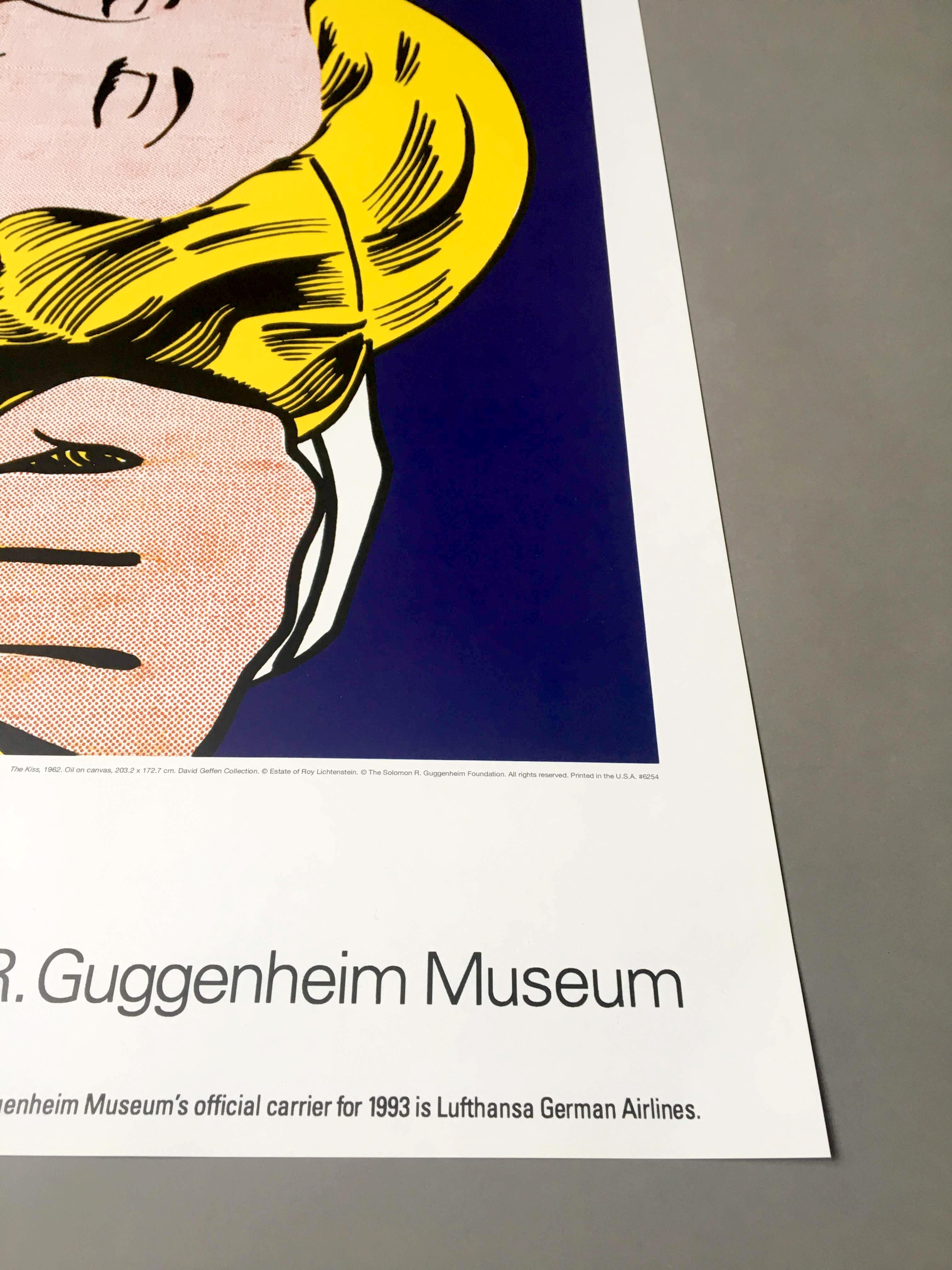 Late 20th Century Roy Lichtenstein 'The Kiss' Rare Original 1993 Poster Print on Wove Paper For Sale