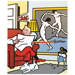 Vintage Roy Lichtenstein 'Tintin Reading' Rare Original 1994 Poster Print on Heavy Paper