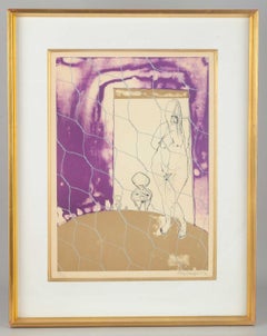 Roy Lindqvist. Color lithograph on paper. Composition with nude woman.