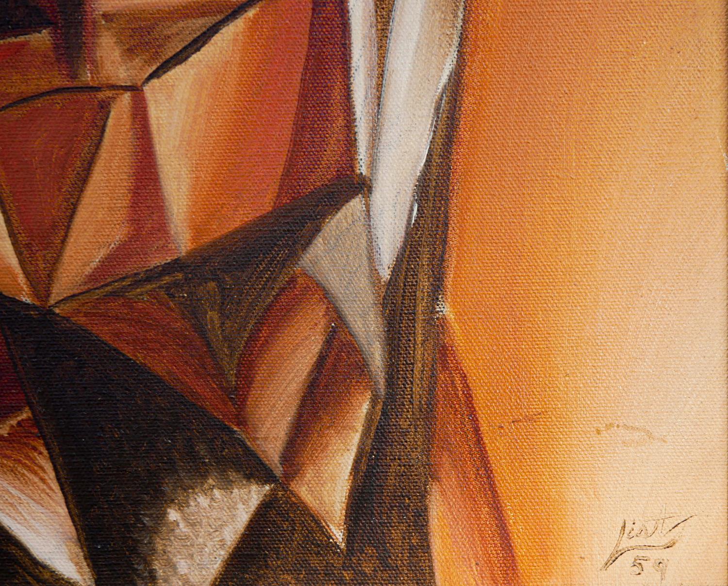 “Dienstag” Orange, Red, and Brown Abstract Cubist Figurative Painting 9