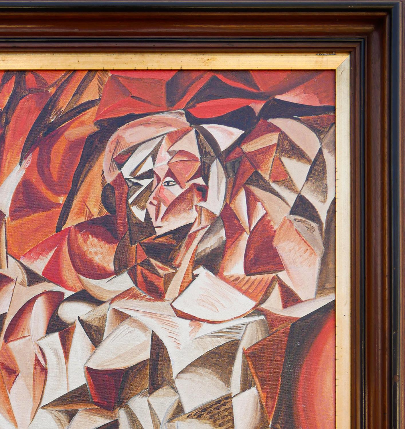 “Dienstag” Orange, Red, and Brown Abstract Cubist Figurative Painting 2