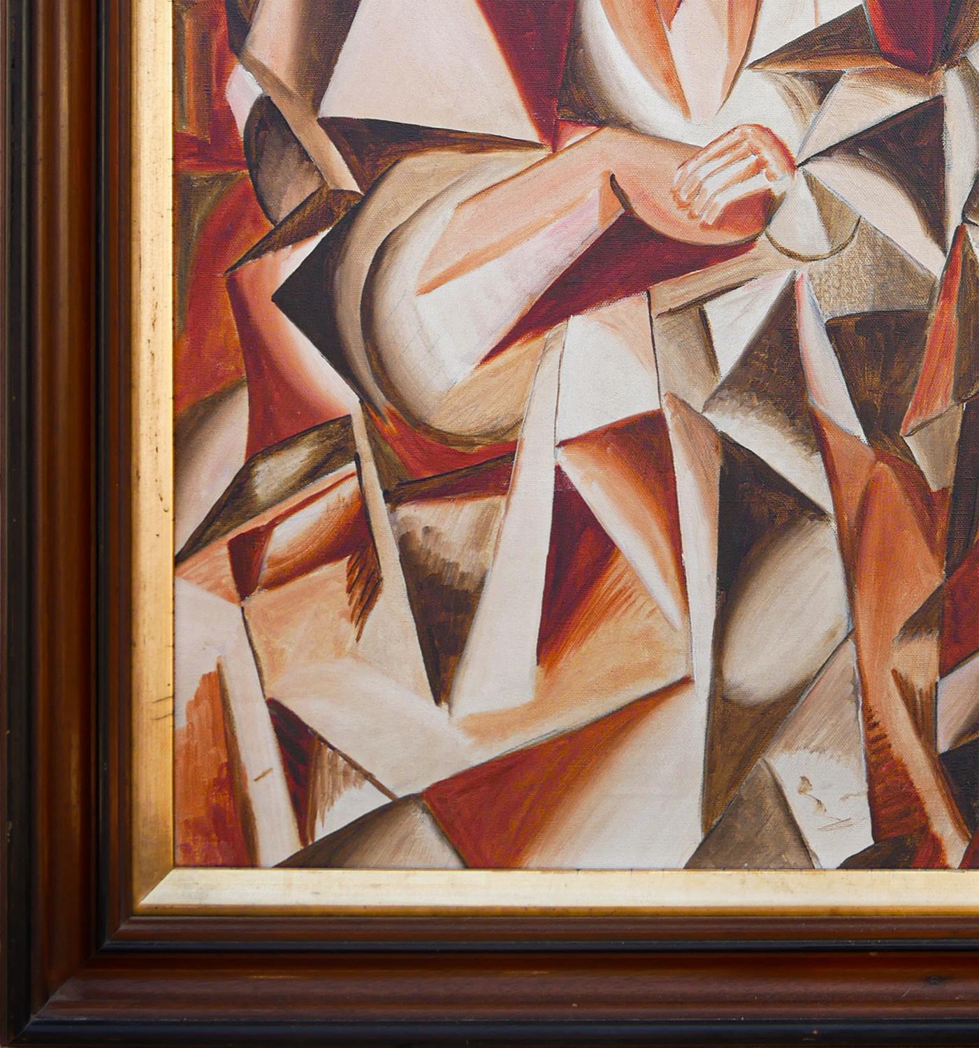 “Dienstag” Orange, Red, and Brown Abstract Cubist Figurative Painting 3