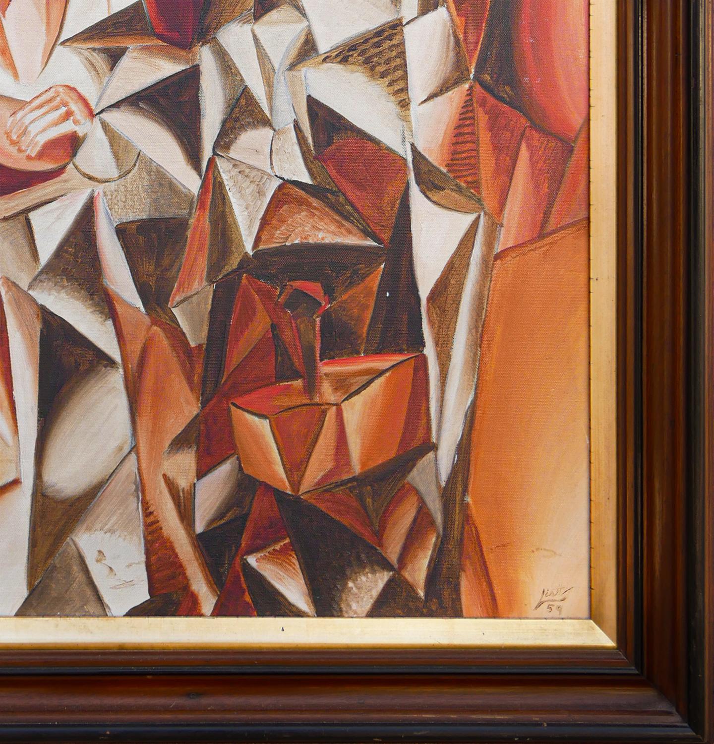 “Dienstag” Orange, Red, and Brown Abstract Cubist Figurative Painting 4