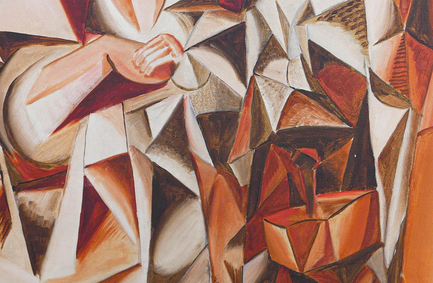 “Dienstag” Orange, Red, and Brown Abstract Cubist Figurative Painting 6