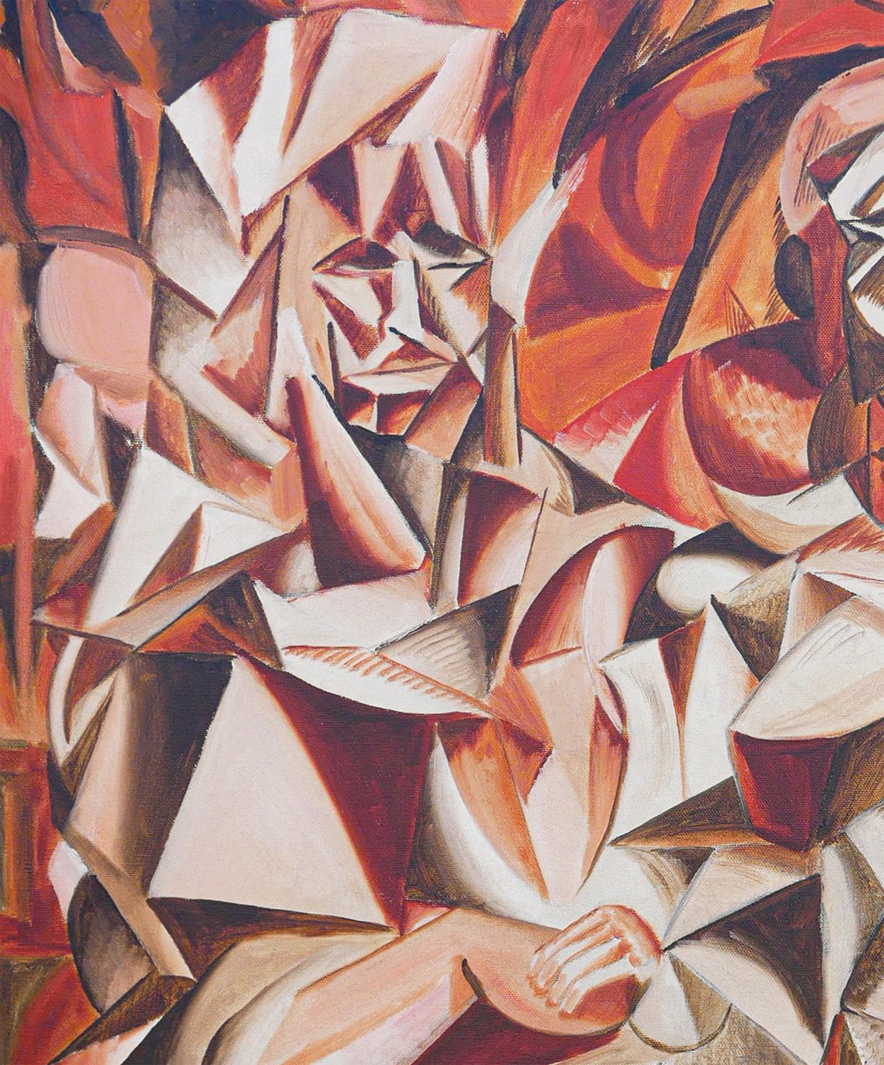“Dienstag” Orange, Red, and Brown Abstract Cubist Figurative Painting 7