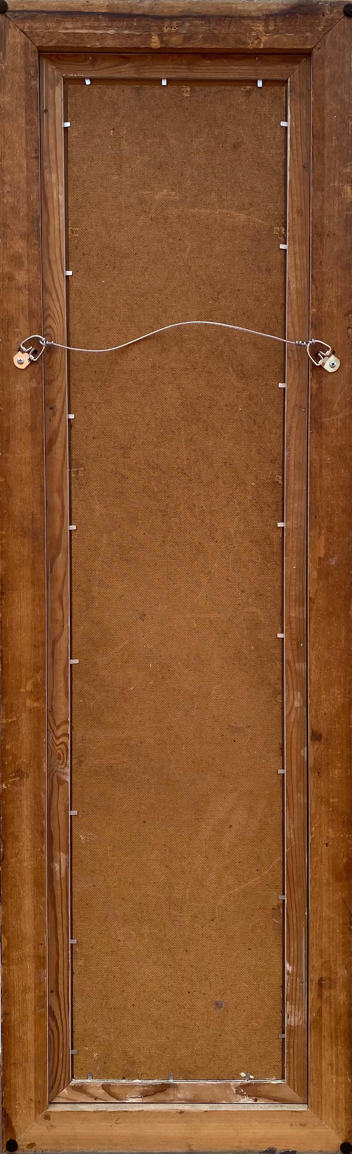 Bellissimo dipinto a olio su masonite dell'artista americano di metà secolo moderno Roy M. Steinberg.  Firmato in basso a sinistra. Circa 1955. Le condizioni sono ottime; nessun problema.  Un giullare che suona un lungo corno. Titolato sulla parte