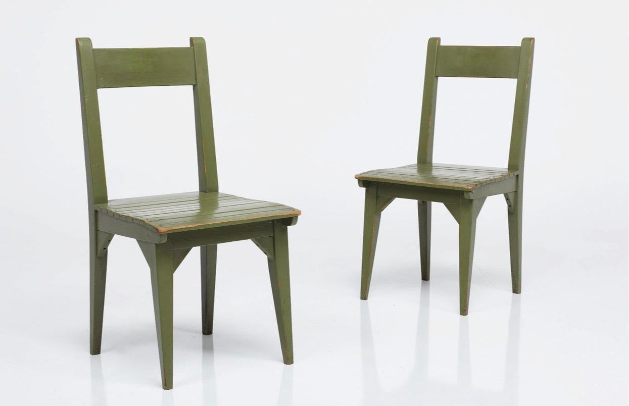 Roy McMakin ensemble de 6 chaises de salle à manger postmodernes en bois peint, vert, 1982, États-Unis Bon état - En vente à Brooklyn, NY