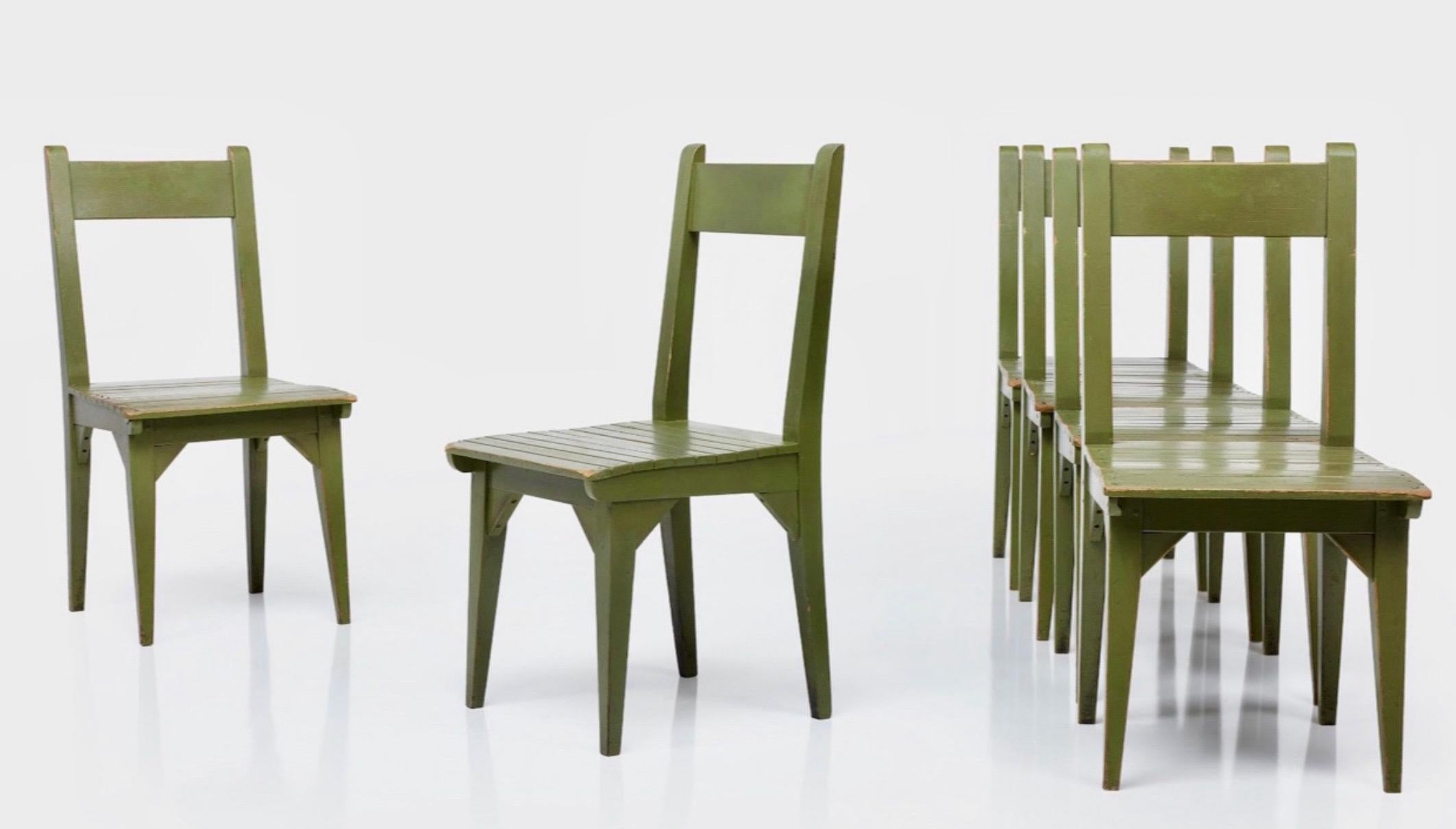 Fin du 20e siècle Roy McMakin ensemble de 6 chaises de salle à manger postmodernes en bois peint, vert, 1982, États-Unis en vente