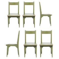 Roy McMakin ensemble de 6 chaises de salle à manger postmodernes en bois peint, vert, 1982, États-Unis