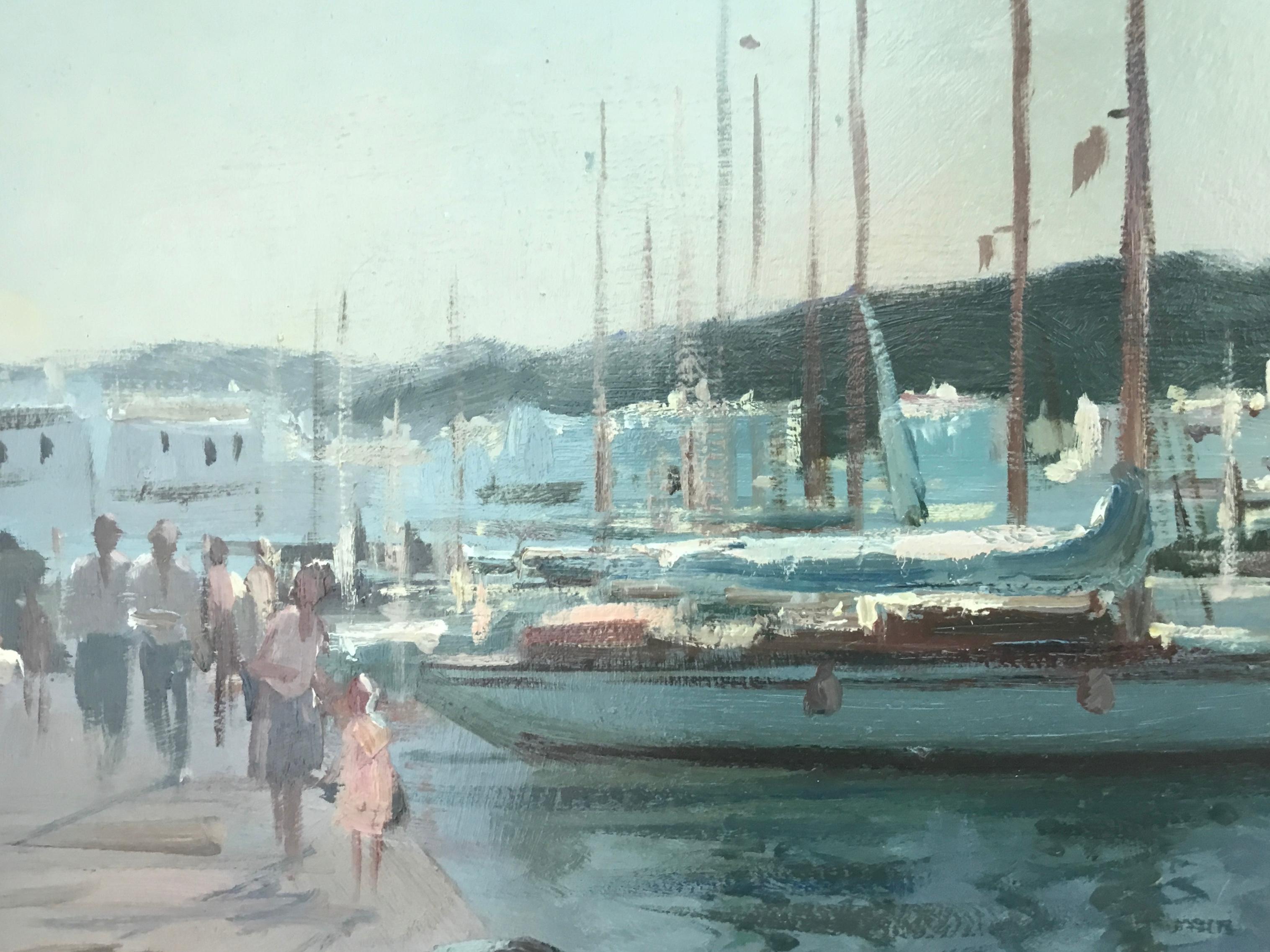 BY THE HARBOUR.Roy Petley 1950 contemporary British impressionist   For Sale 5