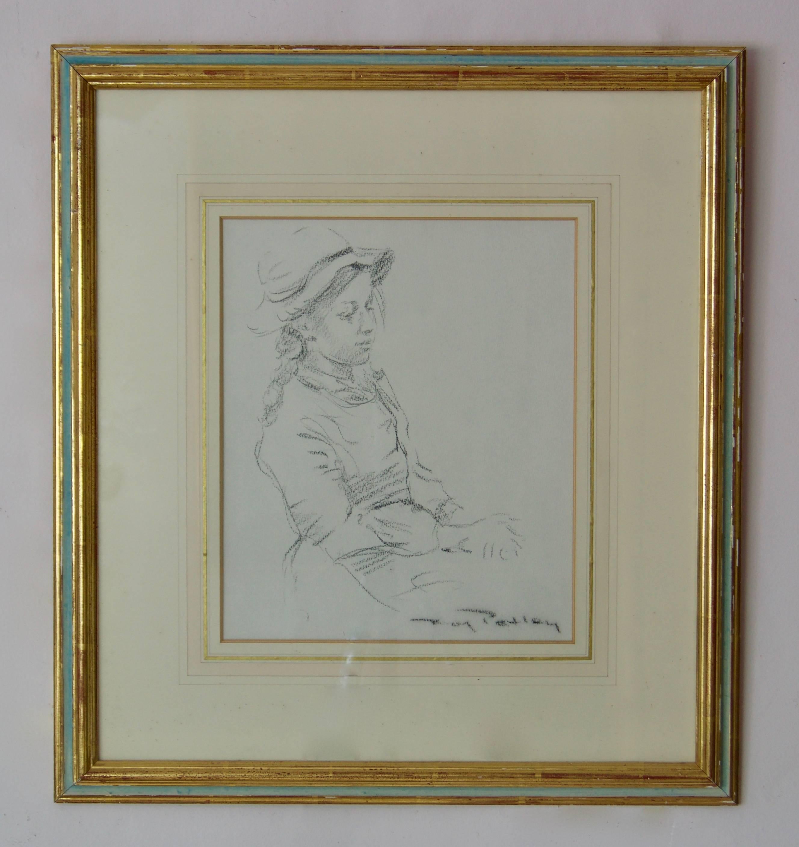 Girl in a Hat - Late 20th Century Figurative Sketch by Roy Petley 1
