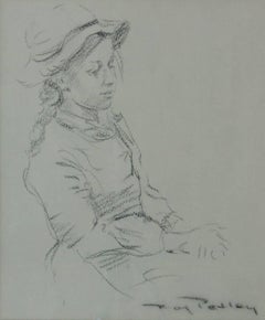 Jeune fille au chapeau, croquis figuratif de la fin du 20e siècle par Roy Petley