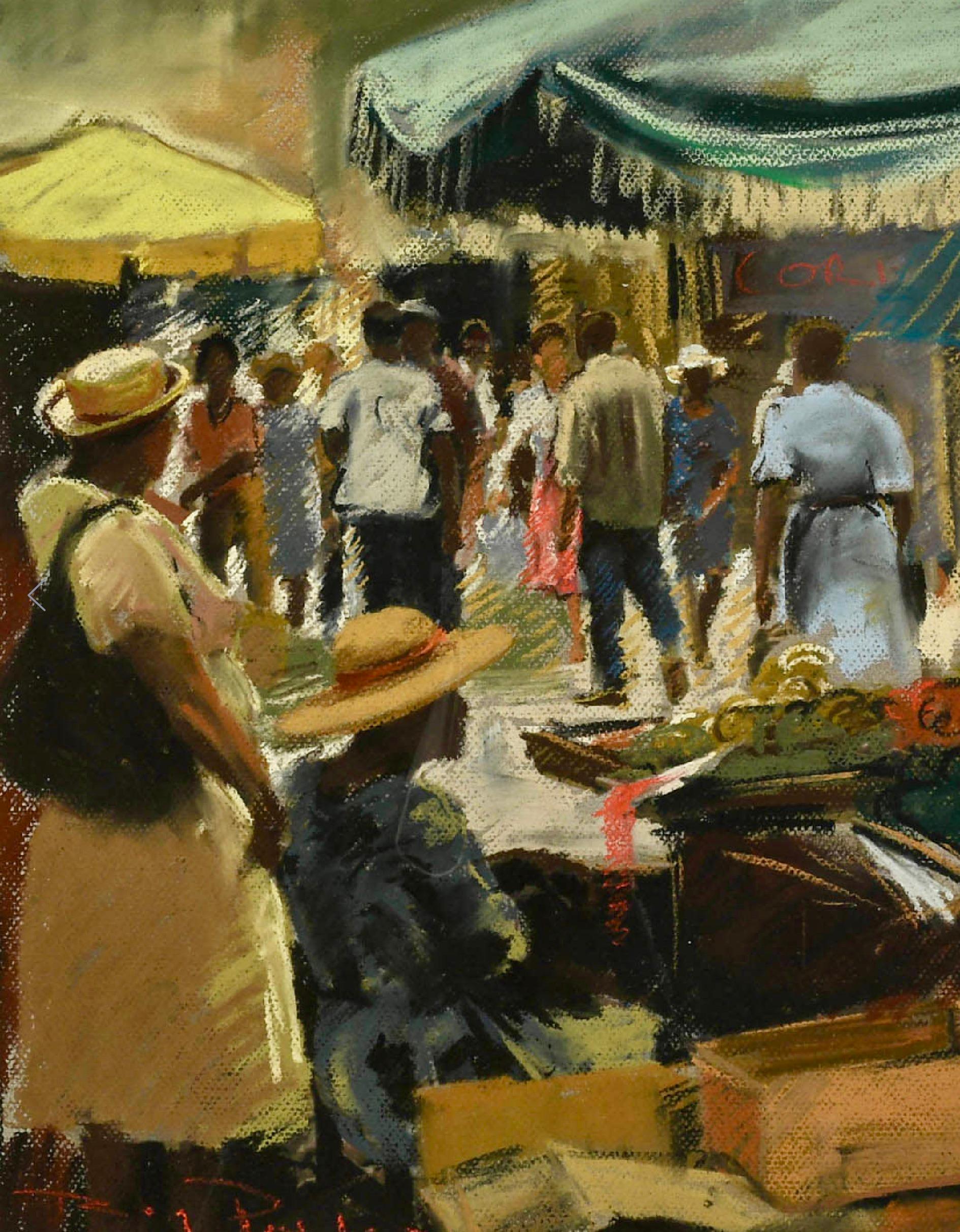 Market Day Bridgetown Barbados pastel de Roy Petley impressionniste britannique    en vente 12