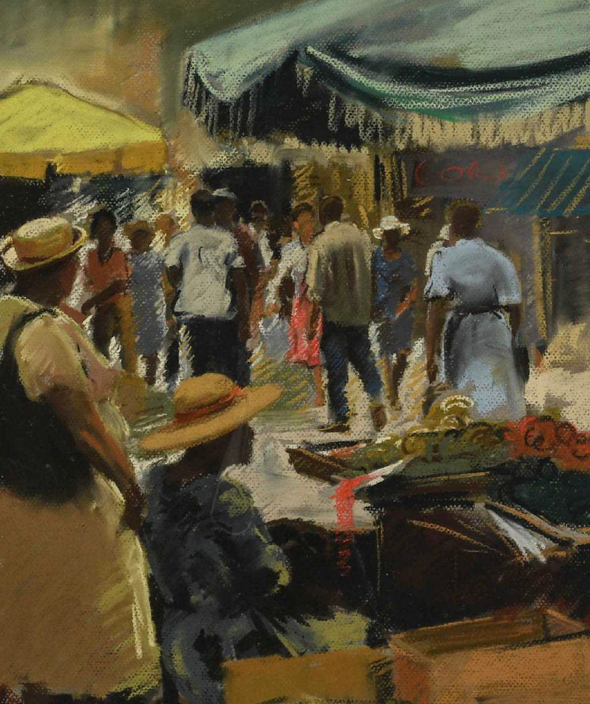 Market Day Bridgetown Barbados pastel by Roy Petley british impressionist    For Sale 1