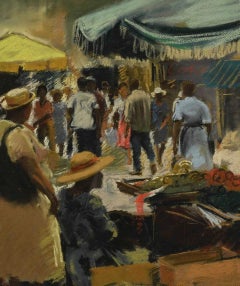 Market Day Bridgetown Barbados pastel by Roy Petley british impressionist