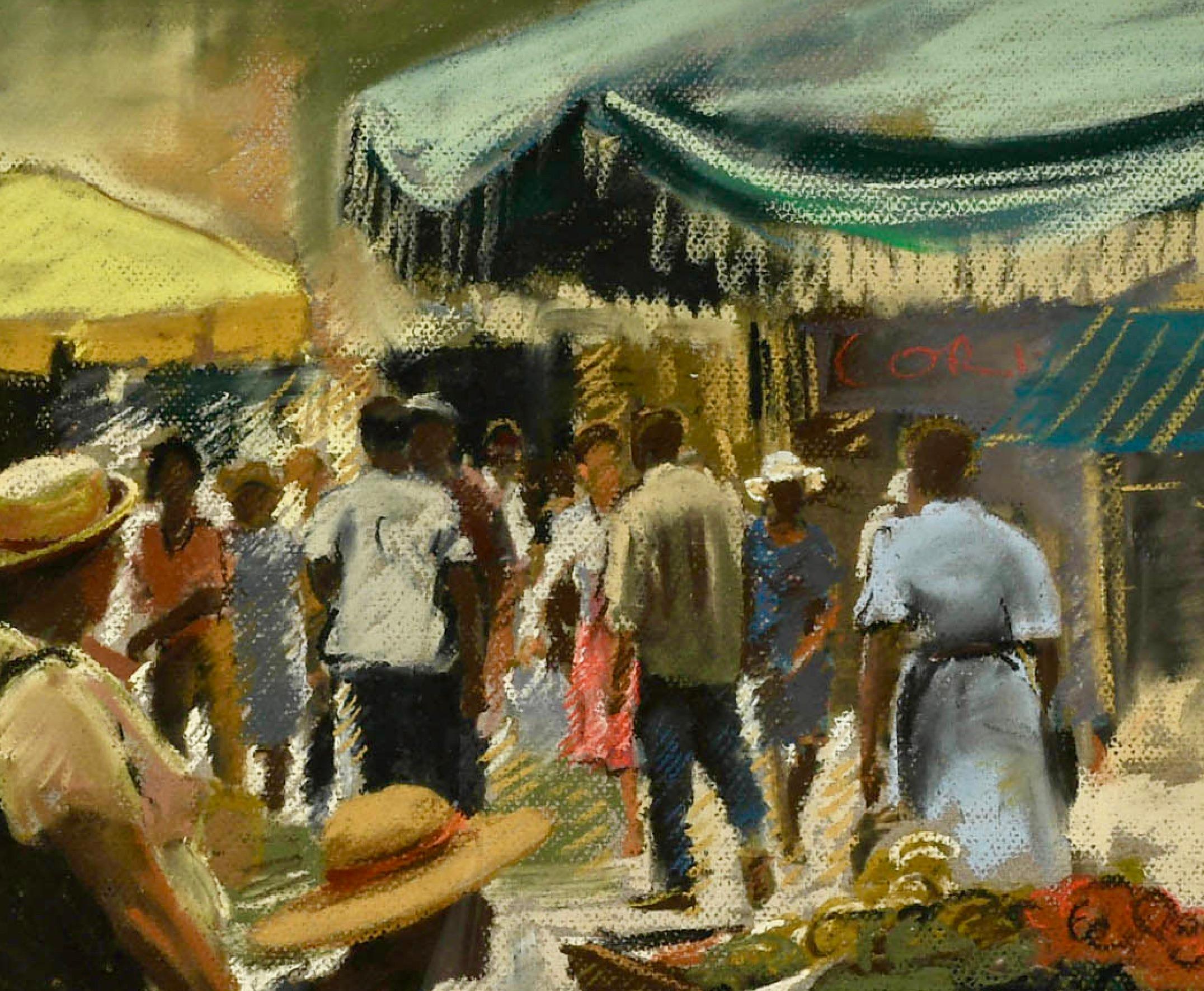 Market Day Bridgetown Barbados pastel by Roy Petley british impressionist    For Sale 6