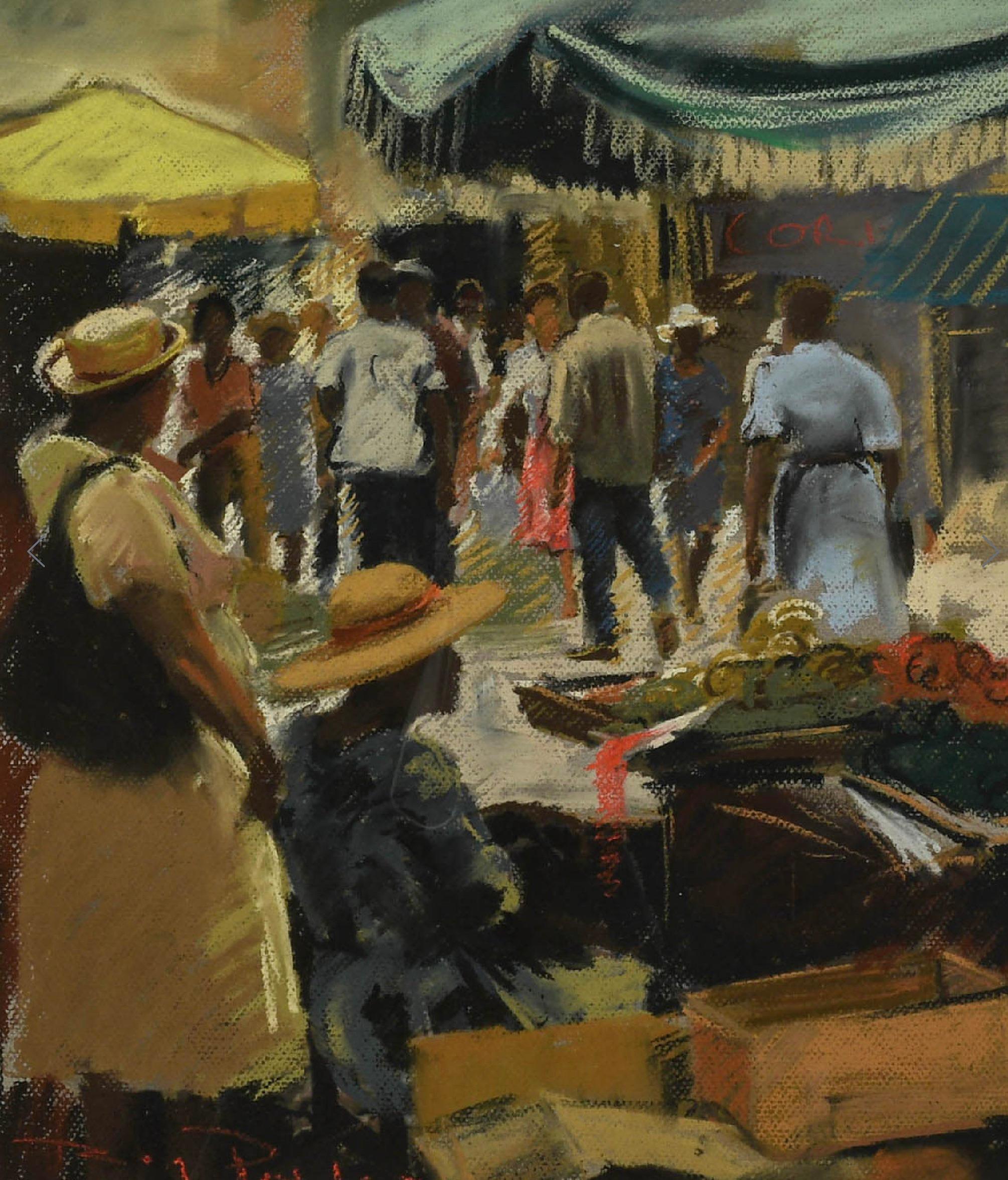 Market Day Bridgetown Barbados pastel de Roy Petley impressionniste britannique    en vente 8