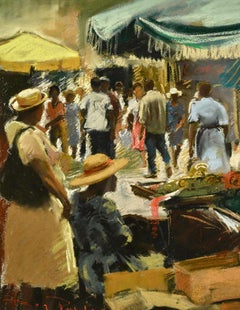 Market Day Bridgetown Barbados pastel de Roy Petley impressionniste britannique   