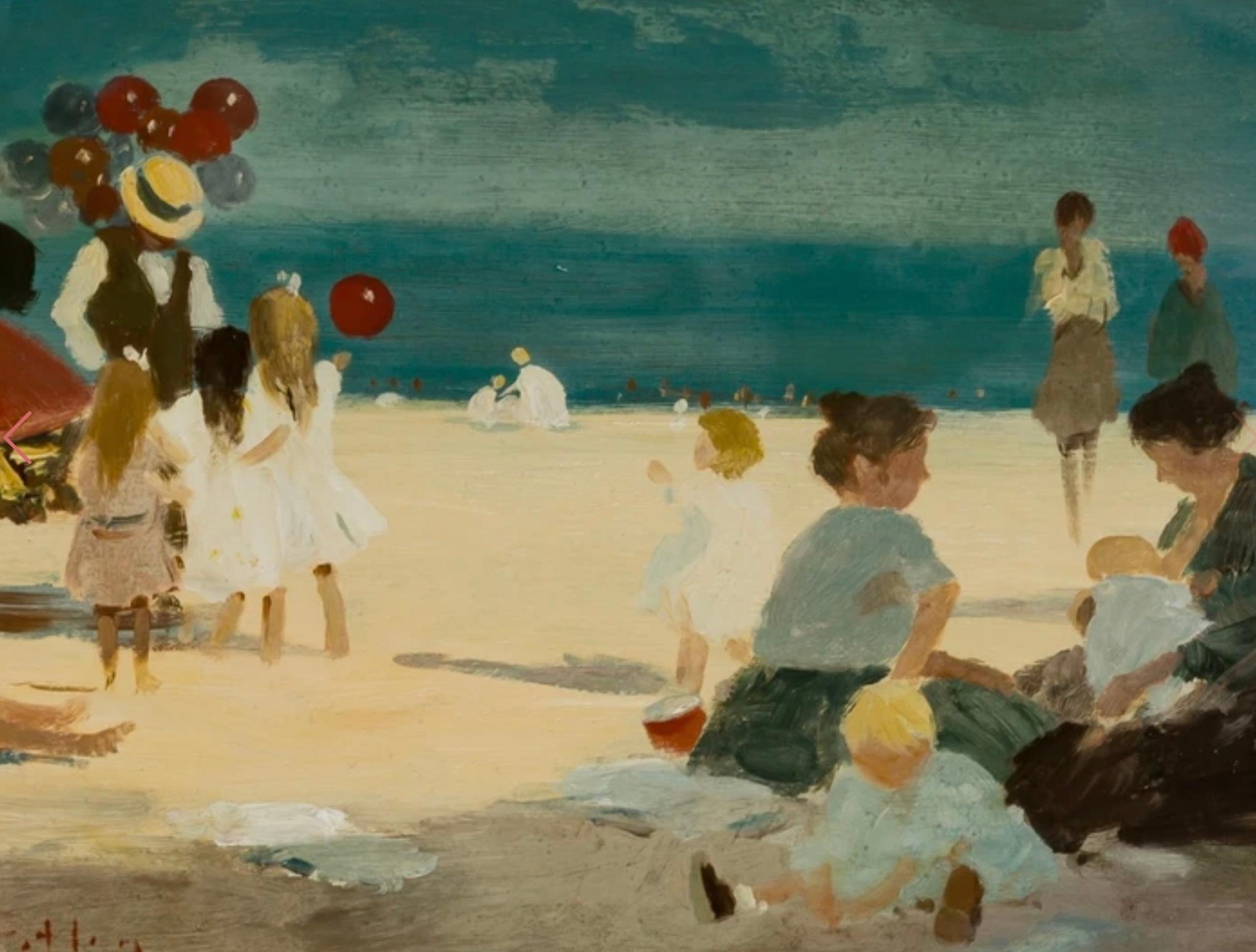 LE VENDEur BALLON  - Impressionnisme Painting par Roy Petley