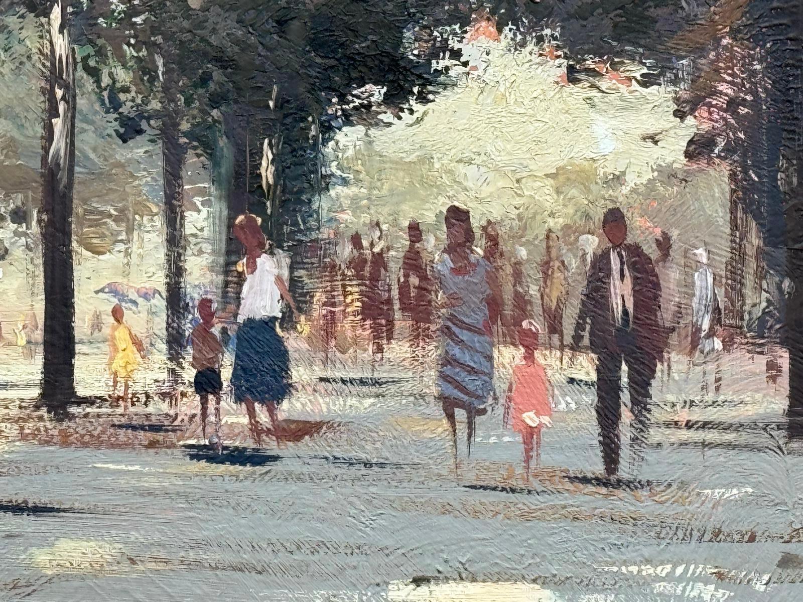 DOMINGO POR LA MAÑANA JARDINES DE LAS TULLERÍAS PARÍS   ROY PETLEY artista británico contemporáneo - Landscape Painting Gris de Roy Petley