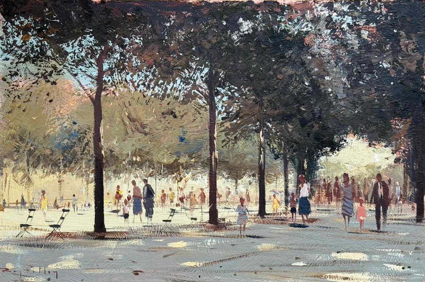 Roy Petley Landscape Painting - SUNDAY MORNING TUILERIES GARDENS PARIS   ROY PETLEY contemporary British artist 