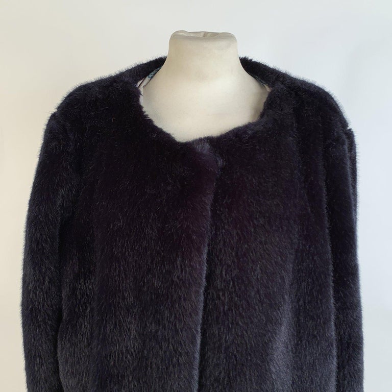 Roy Rogers Dark Blue Faux Fur Jacket Size 44 For Sale at 1stdibs