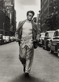 James Dean on Street - black and white photograph by Roy Schatt