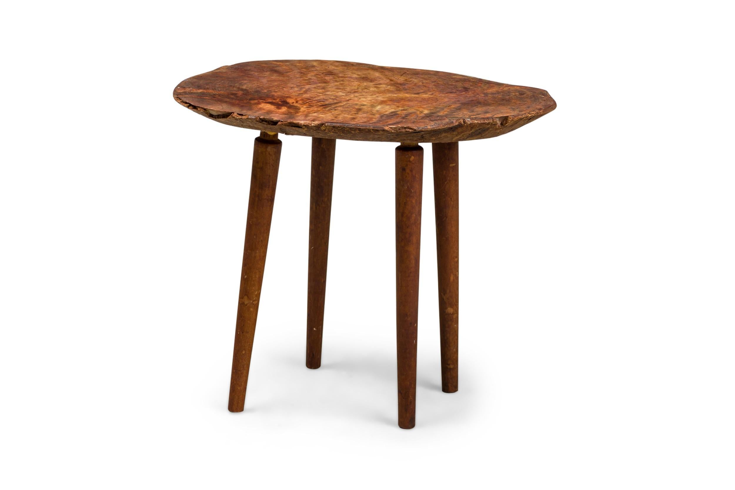 American Mid-Century Rustic styel Occasional Wood Table with a freeform shaped top supported on 4 tapered legs (ROY SHELDON for STUDIO CRAFT)