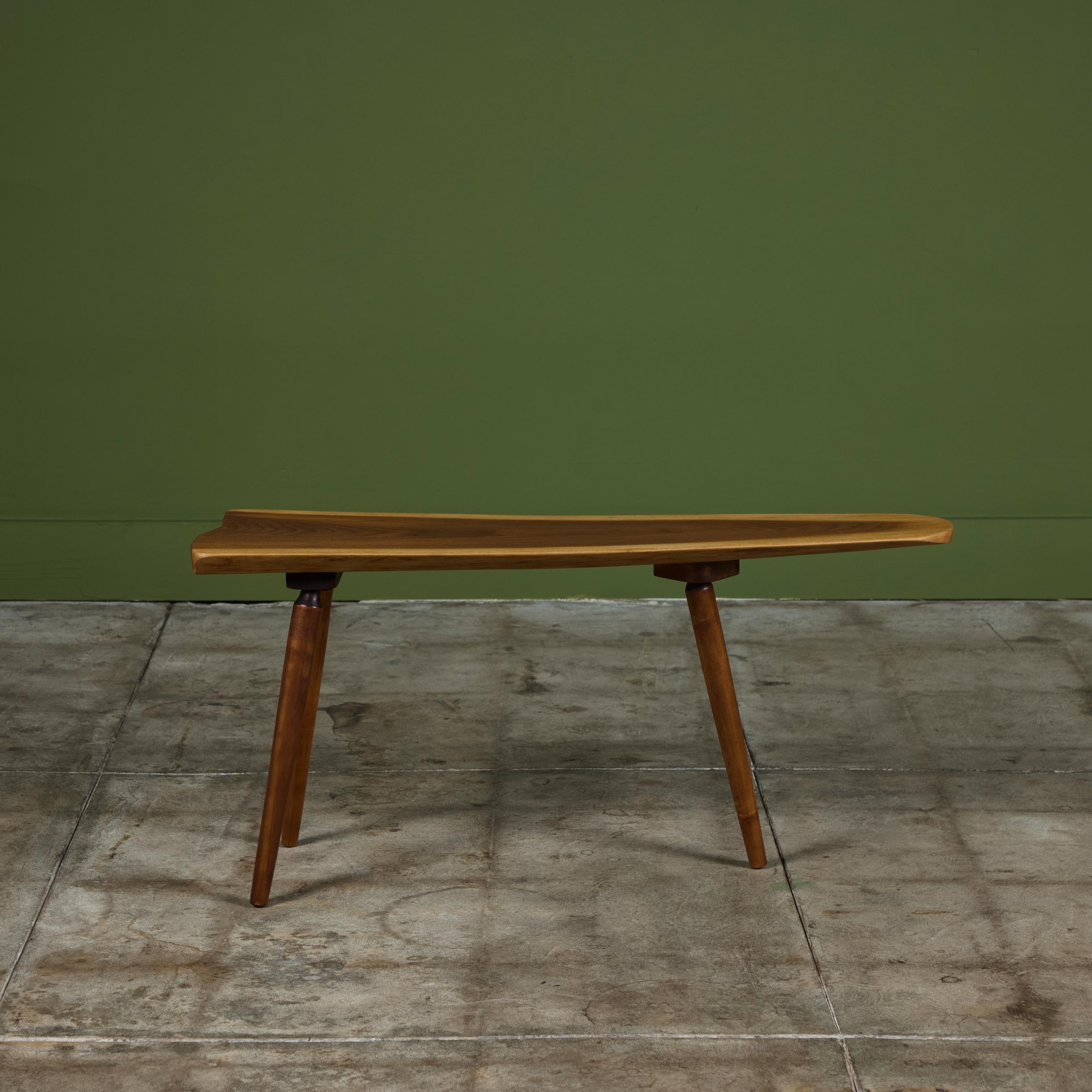 American Roy Sheldon Free Edge Walnut Accent Table