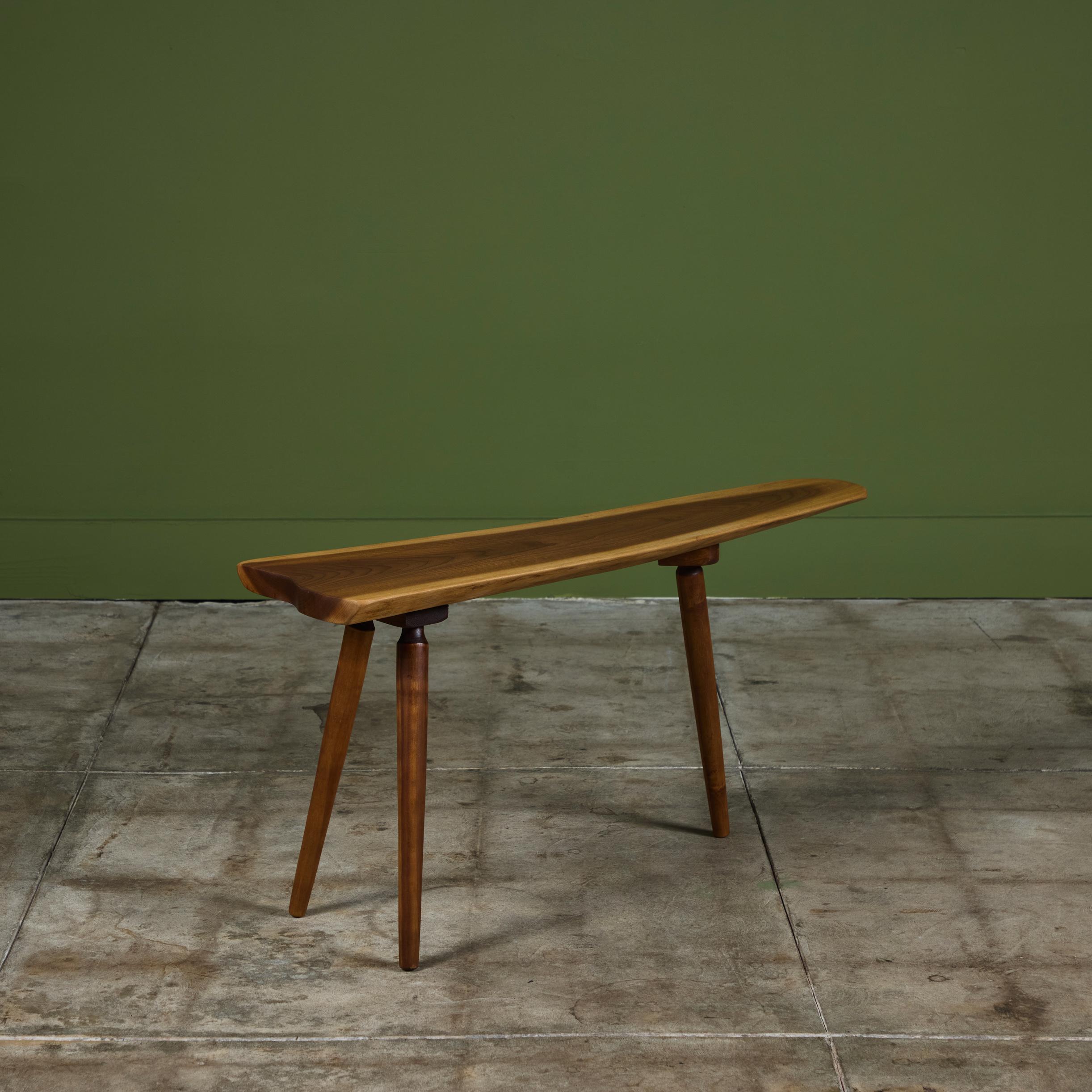 Hand-Carved Roy Sheldon Free Edge Walnut Accent Table