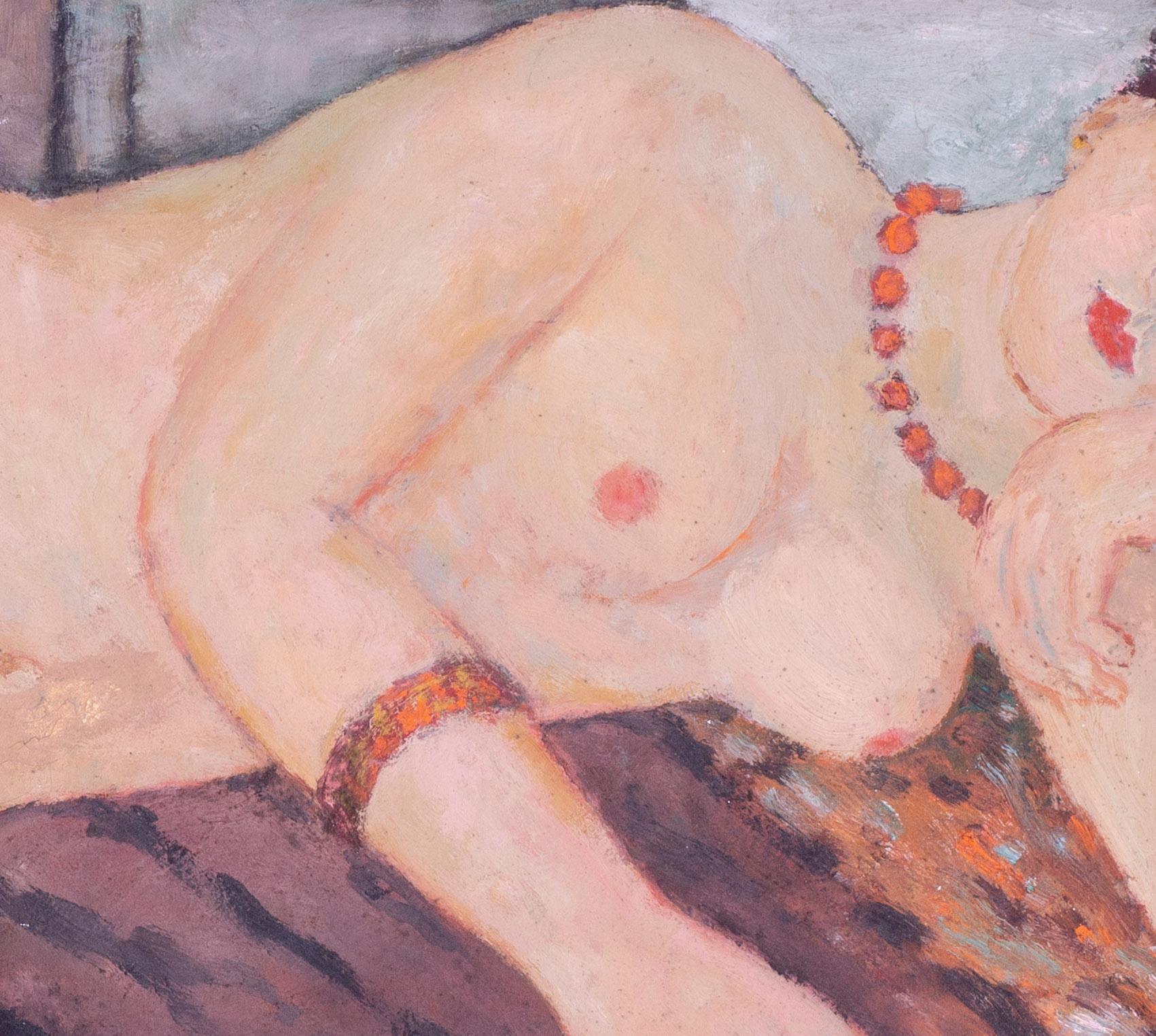 Modern British oil painting, reclining nude with necklace by Roy Spencer For Sale 5